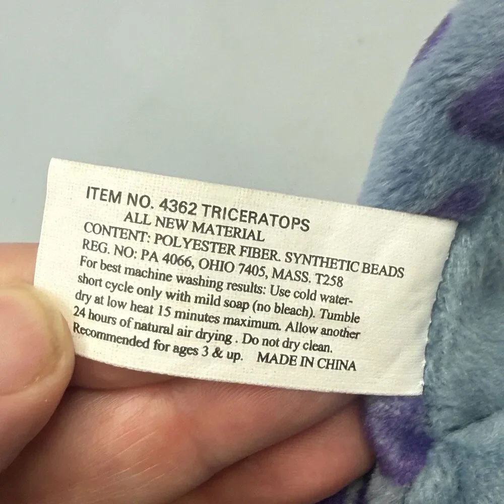 24K Company Fantasaurs 1997 Purple Triceratops Dinosaur Beanie Plush EUC